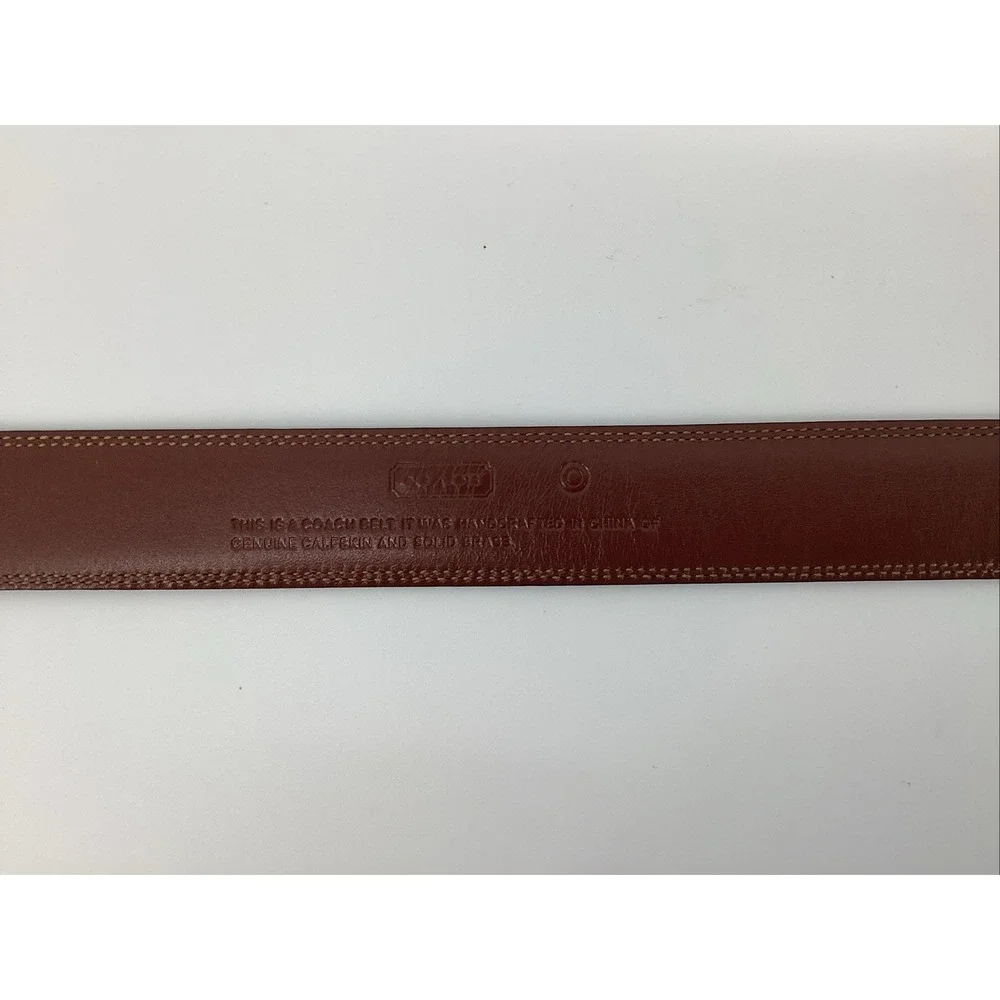 Coach Calfskin Brown Leather Belt #3752 Silver Tone Brass Buckle Mens 36